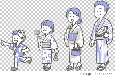 一家人穿著浴衣行走的插圖集 125848227