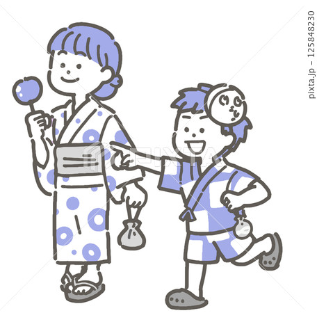 浴衣を着て歩く子どものイラスト 125848230