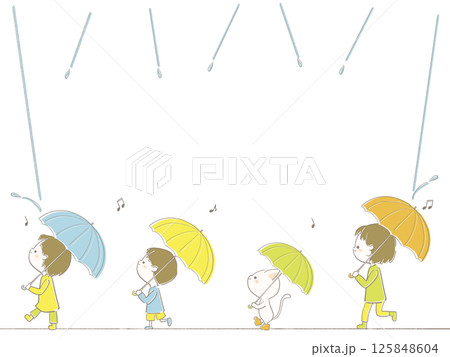 傘をさす子どもと雨の日の梅雨のフレーム 125848604