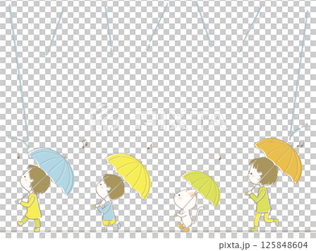 雨季裡拿著傘的孩子和下雨天的框架 雨季裡拿著傘的孩子和下雨天的框架 125848604