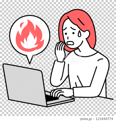Casual woman (with laptop) confused by social media outrage 125848774
