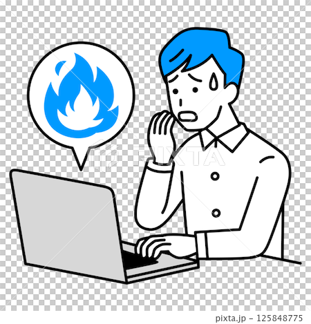 Casual man (with laptop) confused by social media outrage 125848775