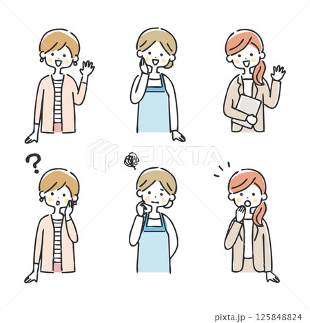 女性と主婦とビジネスウーマンの表情イラスト 125848824