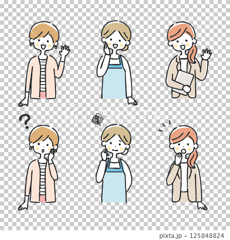 女性と主婦とビジネスウーマンの表情イラスト 125848824