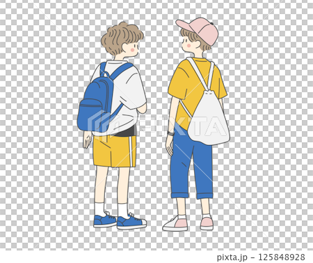 Summer vacation brothers back view 125848928