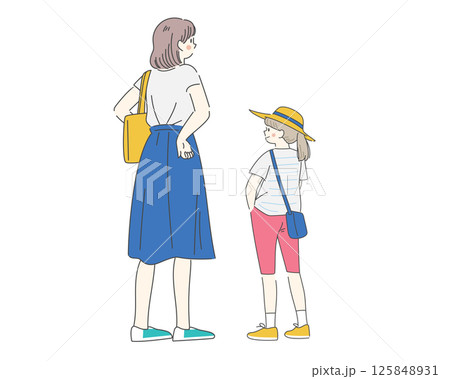 夏休み親子後ろ姿 夏休み親子後ろ姿 125848931