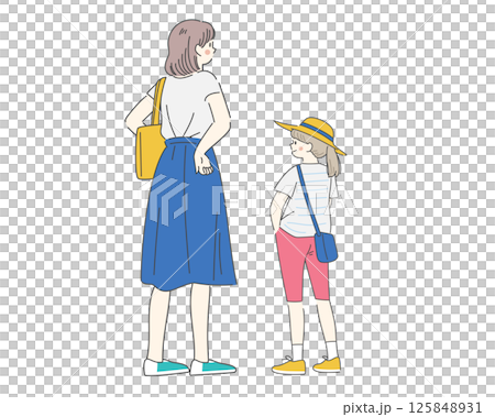 夏休み親子後ろ姿 夏休み親子後ろ姿 125848931