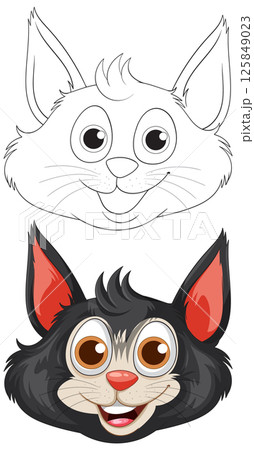 Playful Cat Illustration in Black and White and Color Playful Cat Illustration in Black and White and Color 125849023