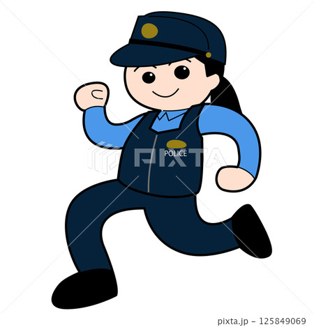 走る笑顔の女性警察官 走る笑顔の女性警察官 125849069