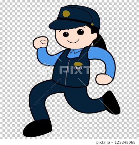 Smiling female police officer running Smiling female police officer running 125849069