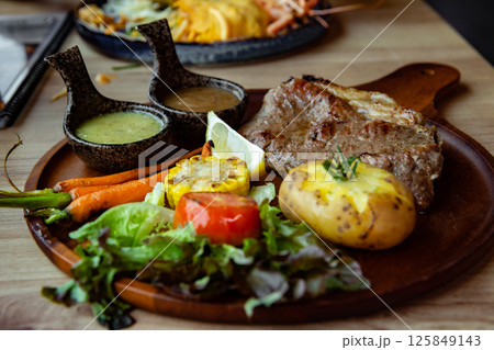 Banquet, Barbecue - Meal, Beef, Burnt, Close-up Banquet, Barbecue - Meal, Beef, Burnt, Close-up 125849143