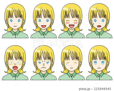 若い女性の色んな表情のイラストセット（白人） 125849345