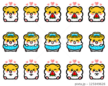 夏のかわいいゴールデンハムスターのイラスト素材セットのイラスト素材