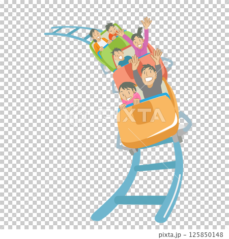 ジェットコースターを楽しむ人々 125850148