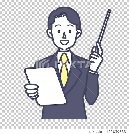 Illustration of a businessman holding a pointer Illustration of a businessman holding a pointer 125850288