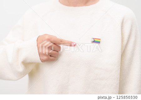 Happy pride month and LGBT or LGBTQ or LGBTQIA with rainbow flag Brooch pin for Lesbian, Gay, Bisexual, Transgender, Queer, Intersex, Non Binary, Marriage Equality Law, Pansexual and Demisexual 125850330