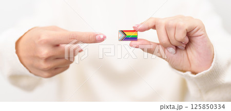 Happy pride month and LGBT or LGBTQ or LGBTQIA with rainbow flag Brooch pin for Lesbian, Gay, Bisexual, Transgender, Queer, Intersex, Non Binary, Marriage Equality Law, Pansexual and Demisexual 125850334