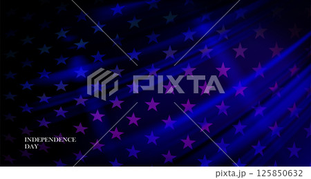 Festive abstract blue illustration with wavy American flag element 125850632