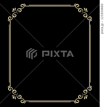 Decorative frame Elegant vector element for design in Eastern style, place for text. Floral black and golden border. Lace illustration for invitations and greeting cards 125850660