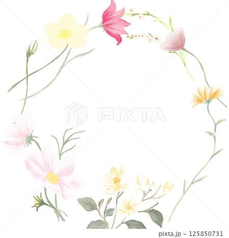 花の丸いフレームイラスト 花の丸いフレームイラスト 125850731