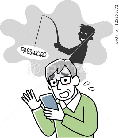 オンライン詐欺の被害にあうシニア男性 オンライン詐欺の被害にあうシニア男性 125851572