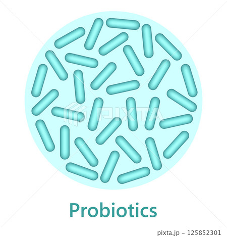 Probiotics, microbiome flora, lactobacillus bacteria in circle. 125852301