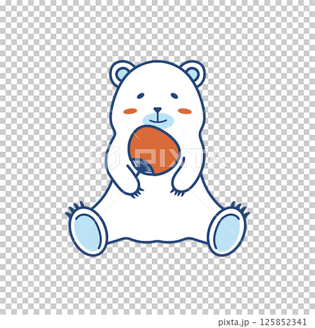 Summer illustration of a polar bear holding a fan (color) 125852341