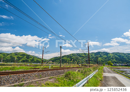 湖北地方の田園地帯を抜ける北陸本線　滋賀県長浜市余呉町 125852436