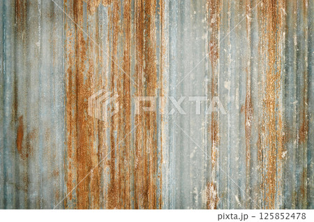 Old zinc wall texture background, rusty on galvanized metal panel sheeting. 125852478