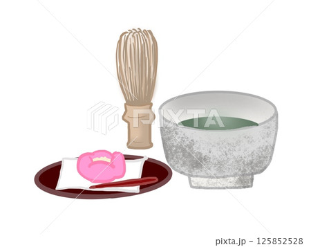 抹茶と茶筅と茶菓子のイラスト 抹茶と茶筅と茶菓子のイラスト 125852528
