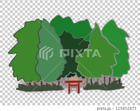 Illustration of a sacred forest and shrine 125852875