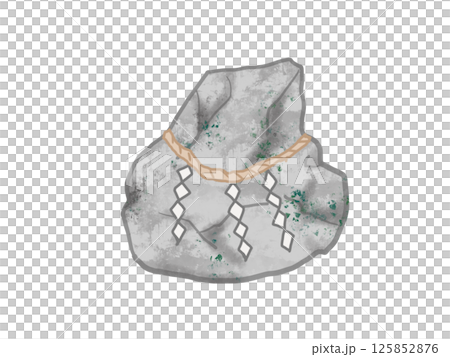 Illustration of a rock altar decorated with a shimenawa rope 125852876