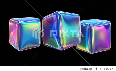 ホログラム　ホログラフィック　キューブ　レインボー　虹色　氷　テクスチャ　 125853037