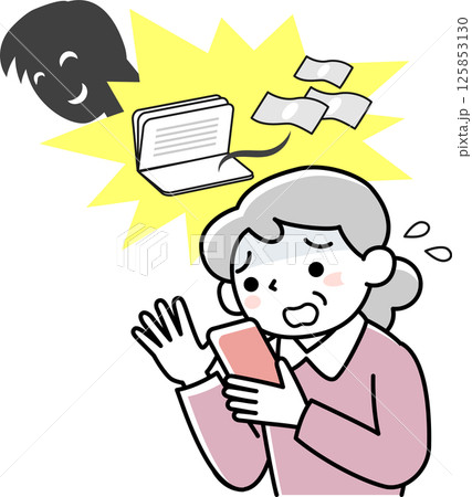 オンライン詐欺の被害にあうシニア女性 125853130