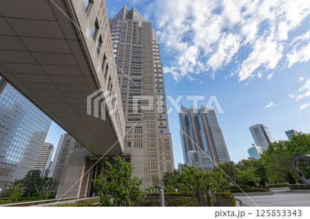 東京都新宿区にある東京都庁の外観 青空と巨大な建物 東京都新宿区にある東京都庁の外観 青空と巨大な建物 125853343