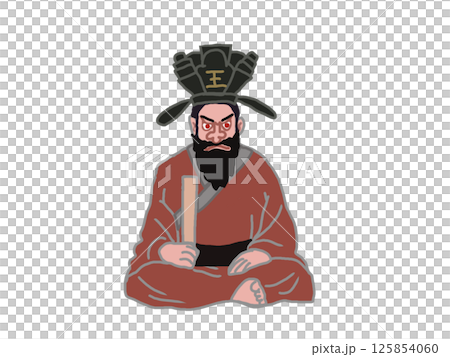 Illustration of King Enma sitting and glaring Illustration of King Enma sitting and glaring 125854060