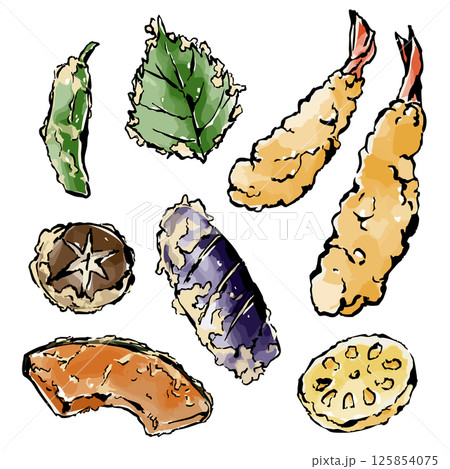 日本の天ぷら料理　手描きイラスト 125854075