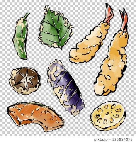 日本の天ぷら料理　手描きイラスト 125854075