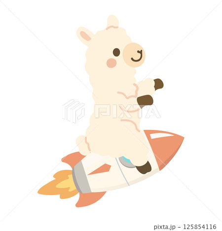 Llama Riding a Rocket Illustration Llama Riding a Rocket Illustration 125854116