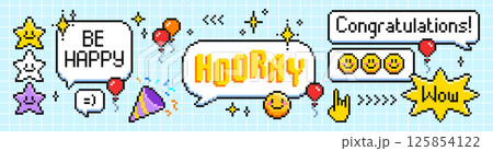Pixel speech bubbles and icons set Pixel speech bubbles and icons set 125854122