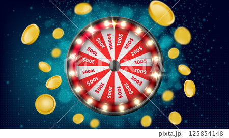Casino wheel spin with flying coin 125854148