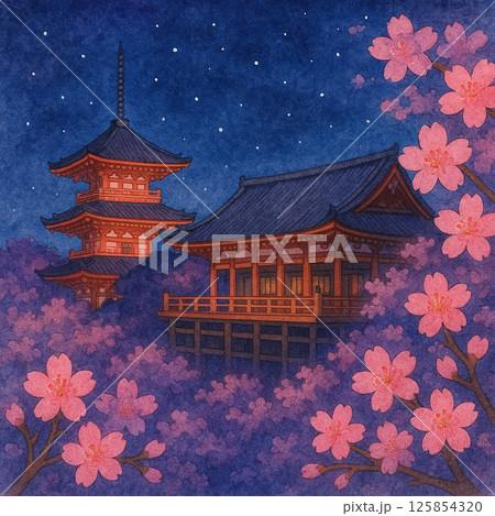 夜の桜と京都 125854320