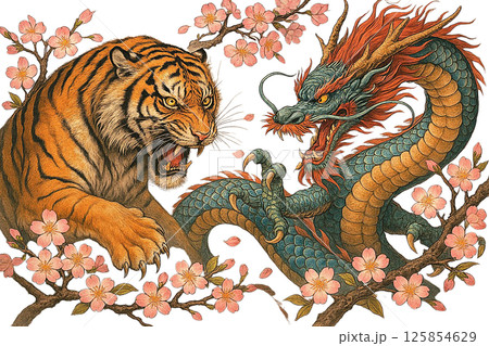 虎と龍の戦いのイラスト素材 [125854629] - PIXTA