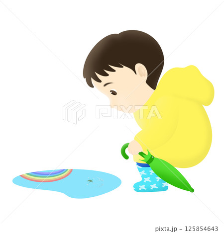水たまりをのぞく男の子のイラスト 水たまりをのぞく男の子のイラスト 125854643