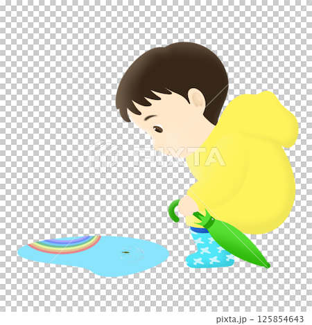 一個男孩望著水坑的插圖 125854643