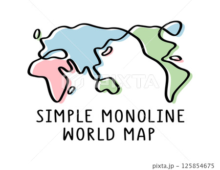 シンプルな一筆書き風のカワイイ世界地図 125854675