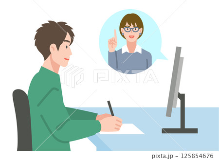 勉強する男子学生のイラスト 125854676