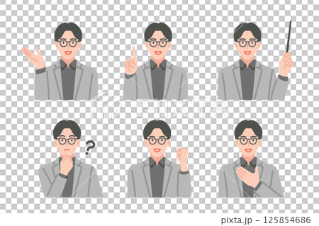 A set of common poses for male teachers with glasses A set of common poses for male teachers with glasses 125854686