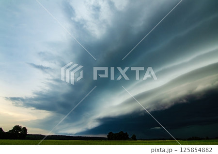 Supercell storm clouds with intense tropic rain. Lithuania 125854882