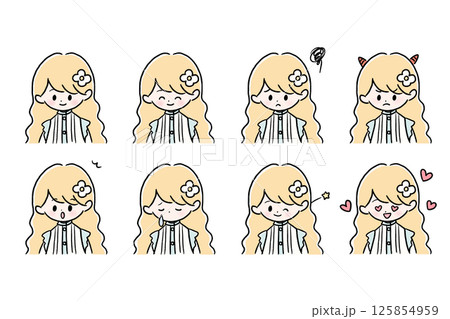 金髪のふわふわパーマとフリルブラウスの女性のいろいろな表情セット 金髪のふわふわパーマとフリルブラウスの女性のいろいろな表情セット 125854959